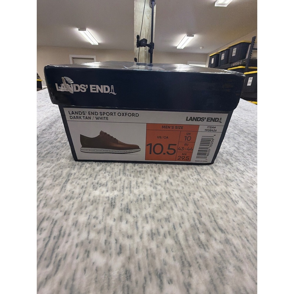 Lands End Mens Sport Oxford Shoes Dark Tan White 1908426‎ Size 10.5